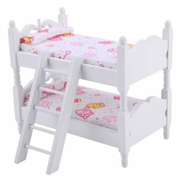 Doll Furniture Bunk Bed, Children Toys, 1:12 Doll House Mini Furniture Bedroom Model For Children Girls Gifts Kids Boys Home